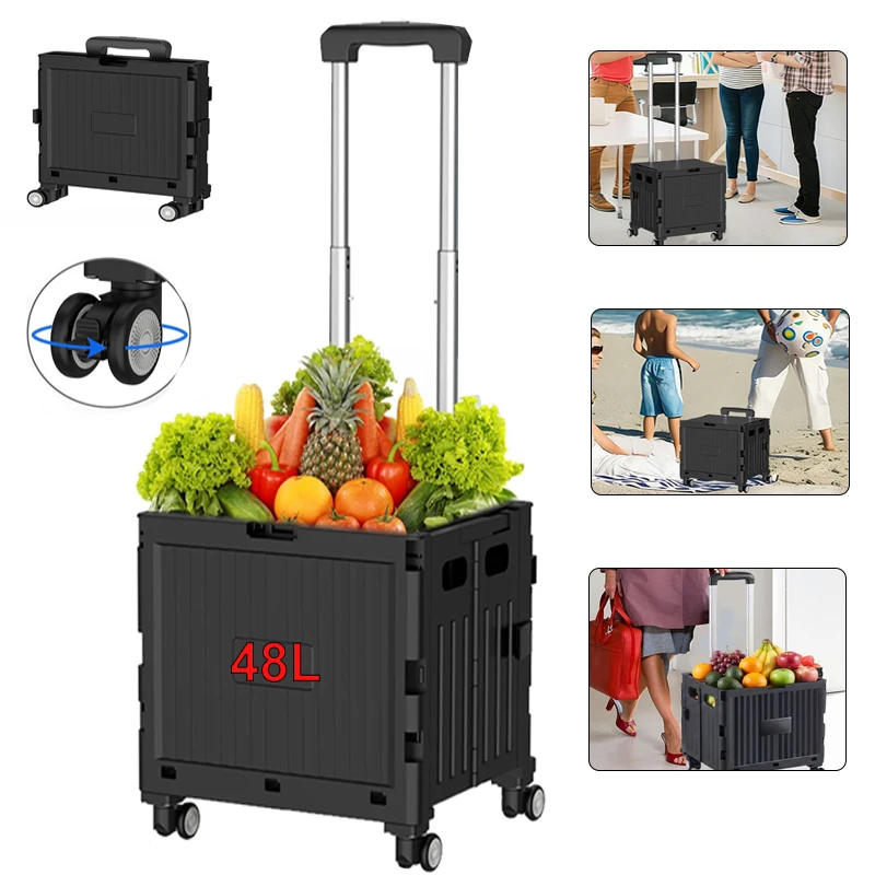 48L Multifunktionaler Camping-Trolley Große Kapazität Tragbare Faltbare Outdoor-Aufbewahrungsbox Heim-Camping-Schiebebox Campingausrüstung