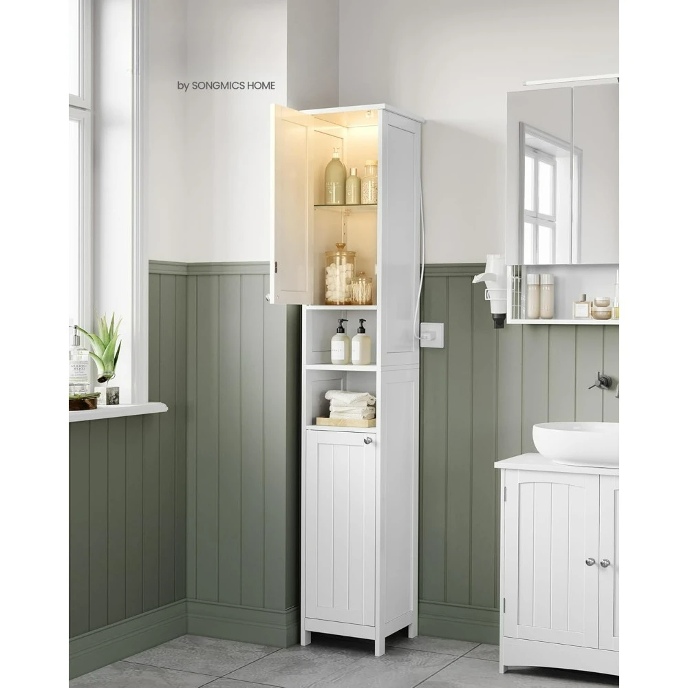 

Bathroom Cabinet with Lights, Slim Bathroom Storage Cabinet,Freestanding Narrow Cabinet with Adjustable Shelves, for Small Space