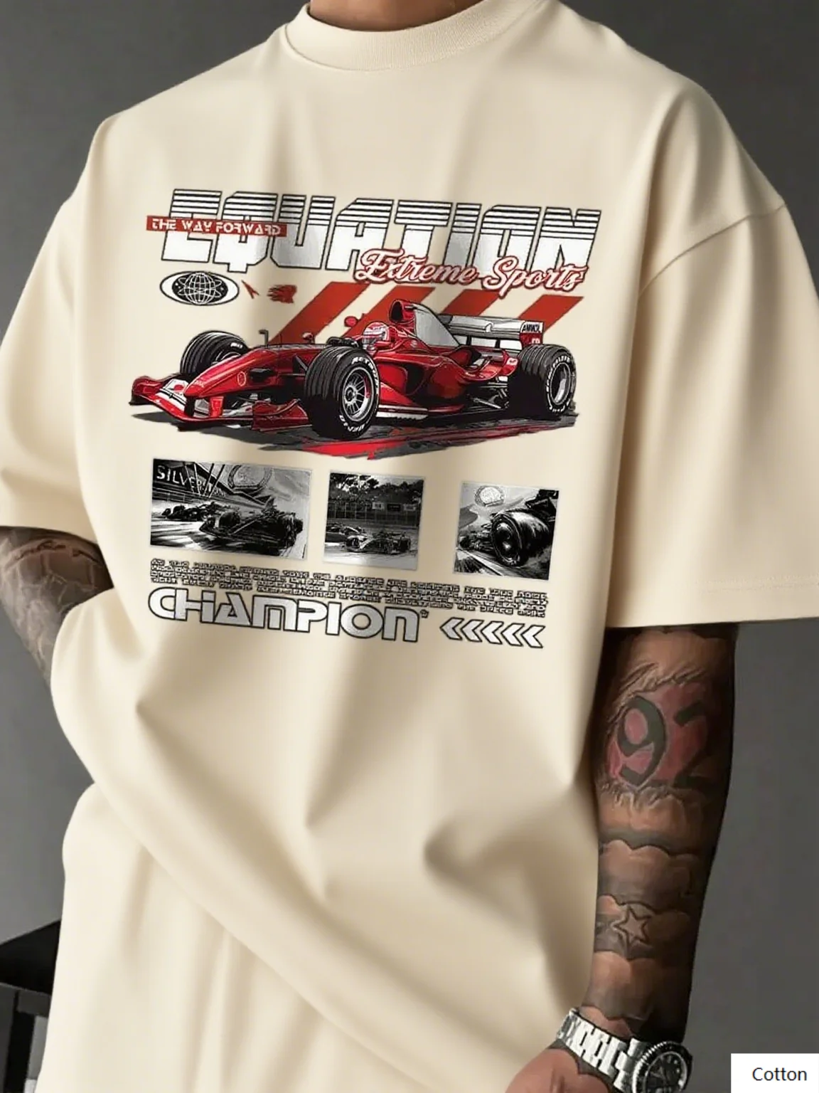 

Модная мужская хлопковая футболка с дизайном гоночного автомобиля и уравнением текста экстремальных видов спорта делает смелую массивную футболку S-4XL