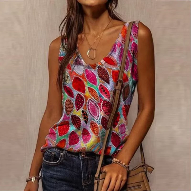 Nieuwe mouwloze patchwork chique dames tops dames zomer eenvoudige o hals losse blouse shirt casual basic truien blusas streetwear