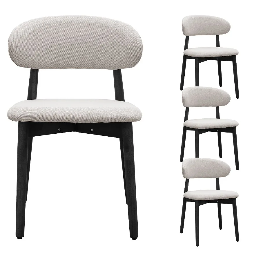 

Linen Grey Cotton-Linen Fabric Upholstered Dining Chair with Black Solid Wood Legs Armless Chair Set of 4 for Kitchen Restauran