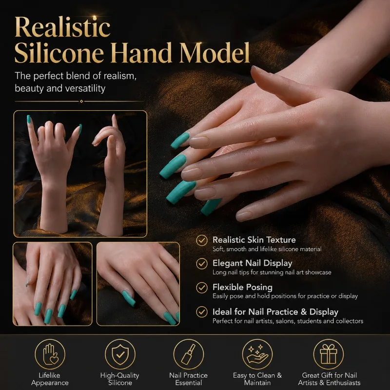 

Ultra Realistic Silicone Female Hand Model Mannequin Finger Fake Nail Training Hand for Manicure DIY Salon Art Jewelry Display