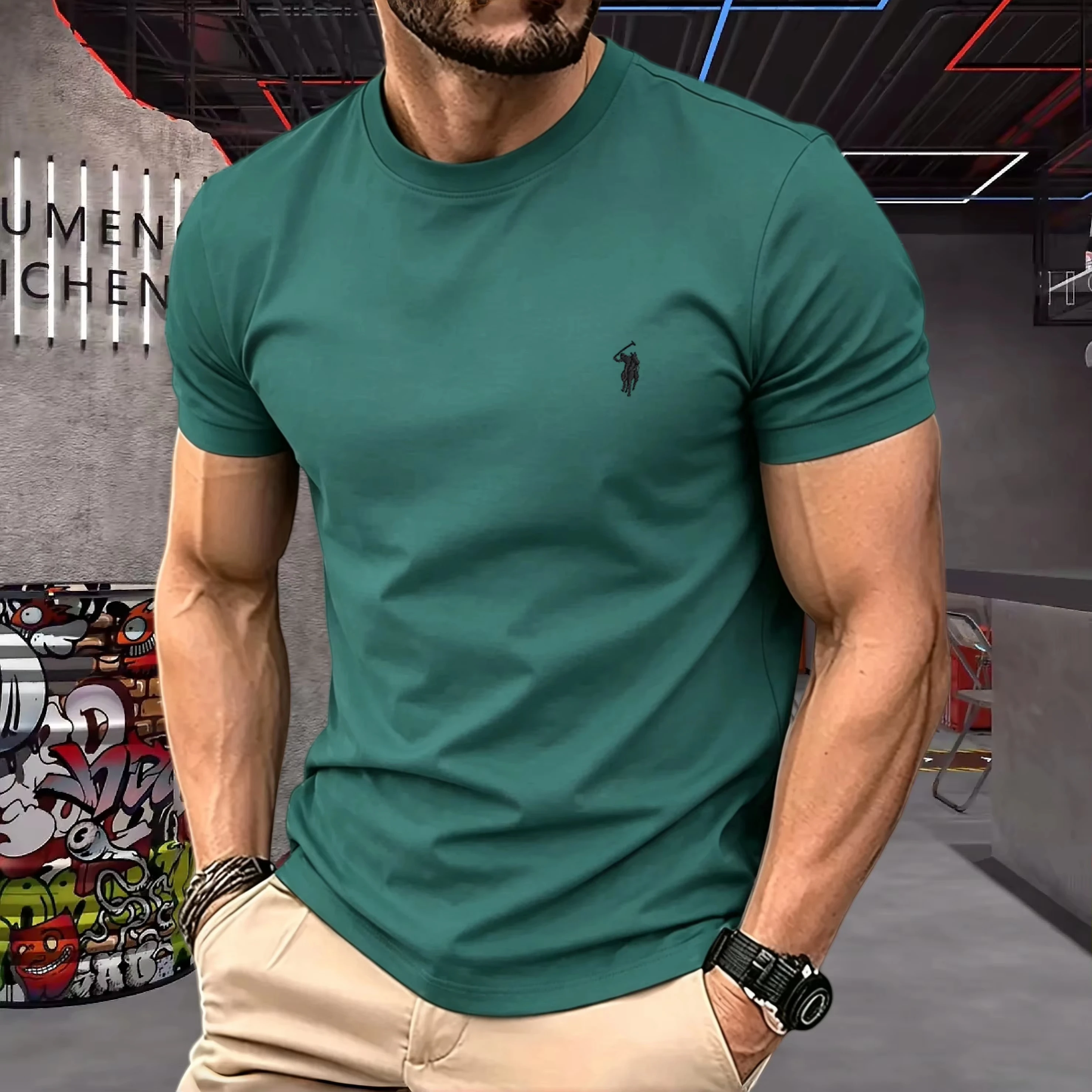 2026 Summer Men's 100% Pure Cotton Round Neck T-Shirt Pony Embroidery High Quality Short Sleeve Casual Sports Fashion Tops image 3