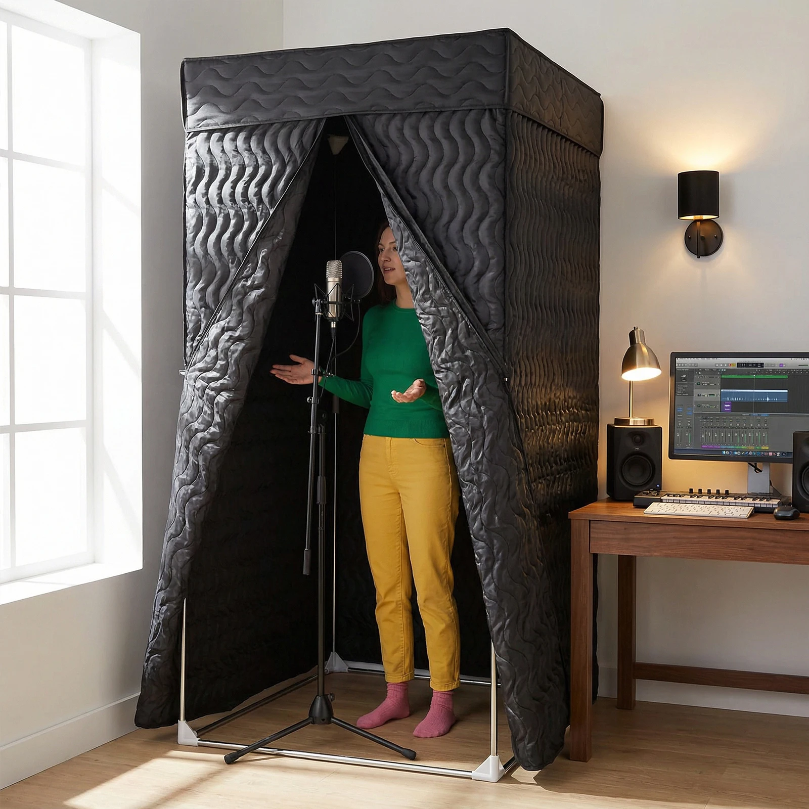 Cabina de Aislamiento Acústico sin Eco con Mantas Acústicas Gruesas, Reverberación de 360 Grados para Podcasts, Música, Voz en Off, Cantantes