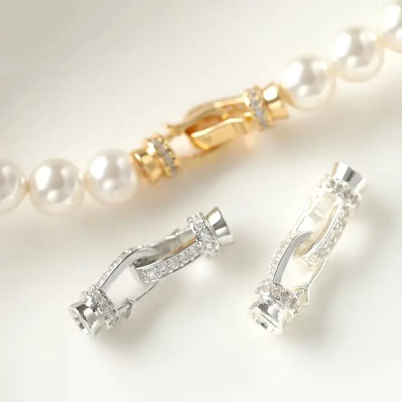

1PCS 14K Gold Color Light Luxury Zircon Necklace Bracelet Double Buckle Button Head DIY Bracelet Handmade Charm Accessories