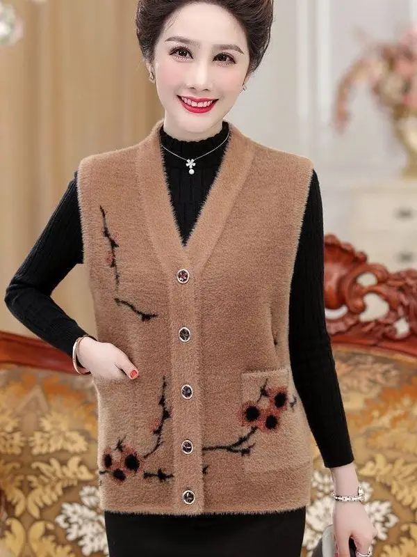 

Thiened Warmthl Sve Thermal Vest Coat for Middle Aged And ly in Autumn And Winter Korean Sle Loose Fit Jaet