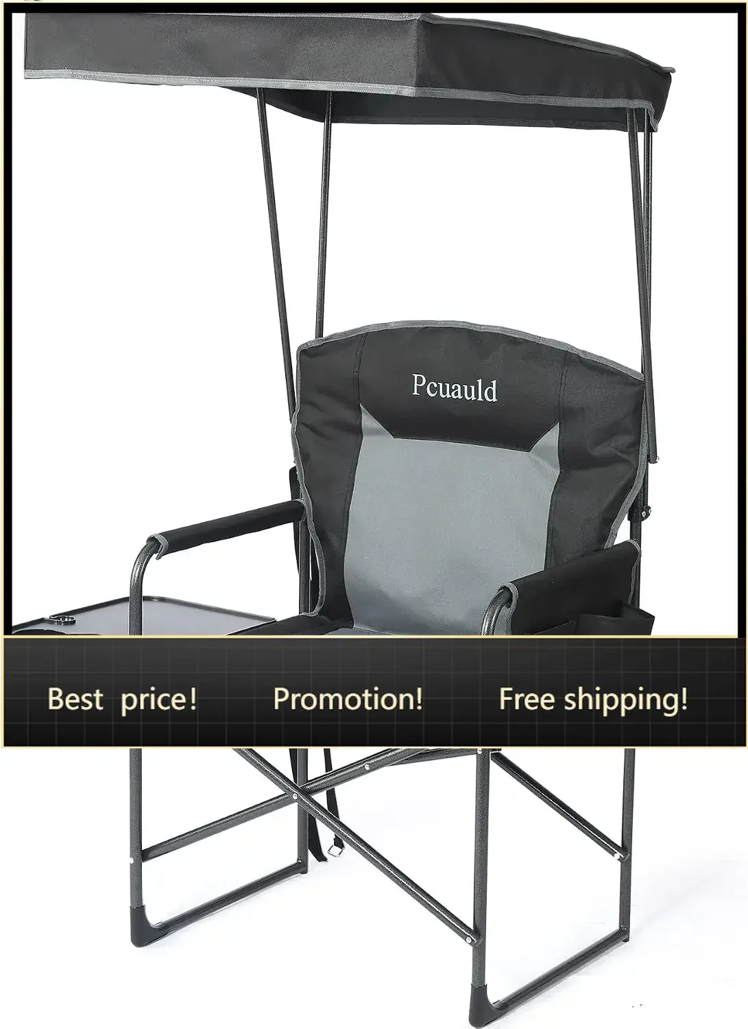 Oversized Camping Chairs with Canopy Foldable Directors Chair with Side Table & Pockets Portable Adults Heavy Duty Outdoor