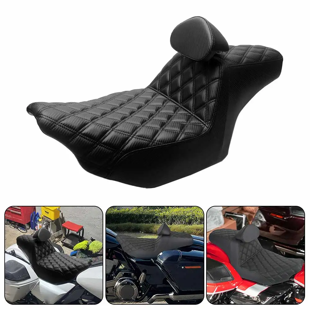 Fit For Harley Touring Street Glide FLHX Road Glide FLTRX FLTRXL Rider Passenger Seat With Backrest Cushion Leather Driver Seat