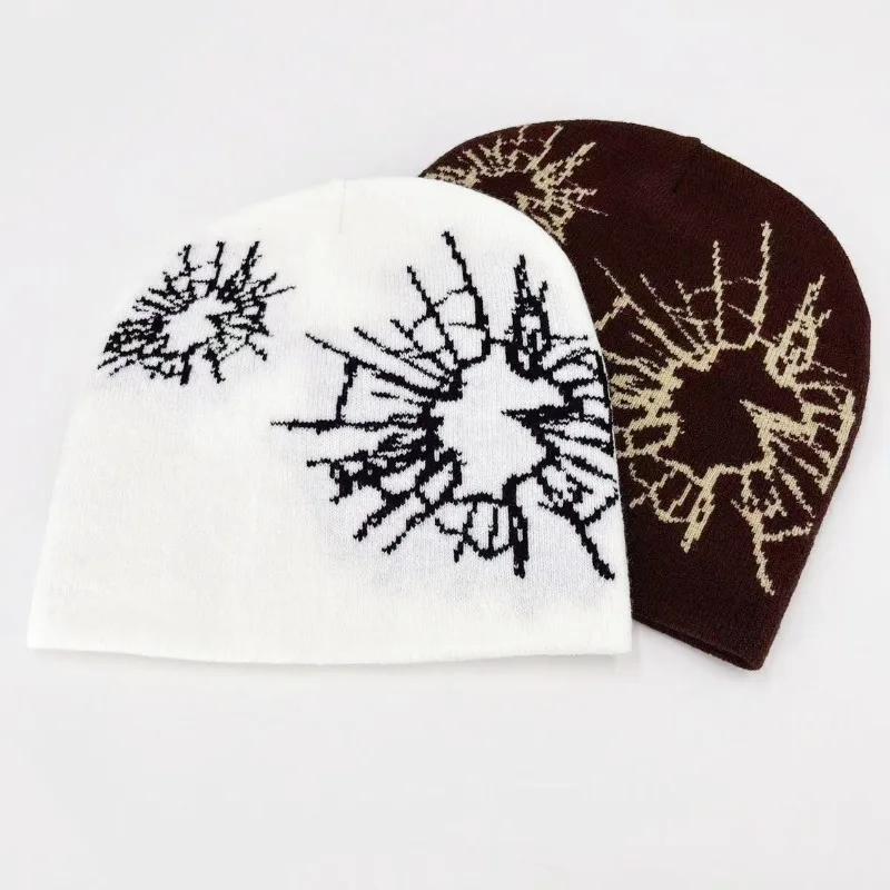 Gorro acrílico con diseño de araña gótica Y2K, gorros cálidos de invierno con calavera, gorros informales para hombre, gorro para la cabeza al aire libre, traje de otoño negro y gris