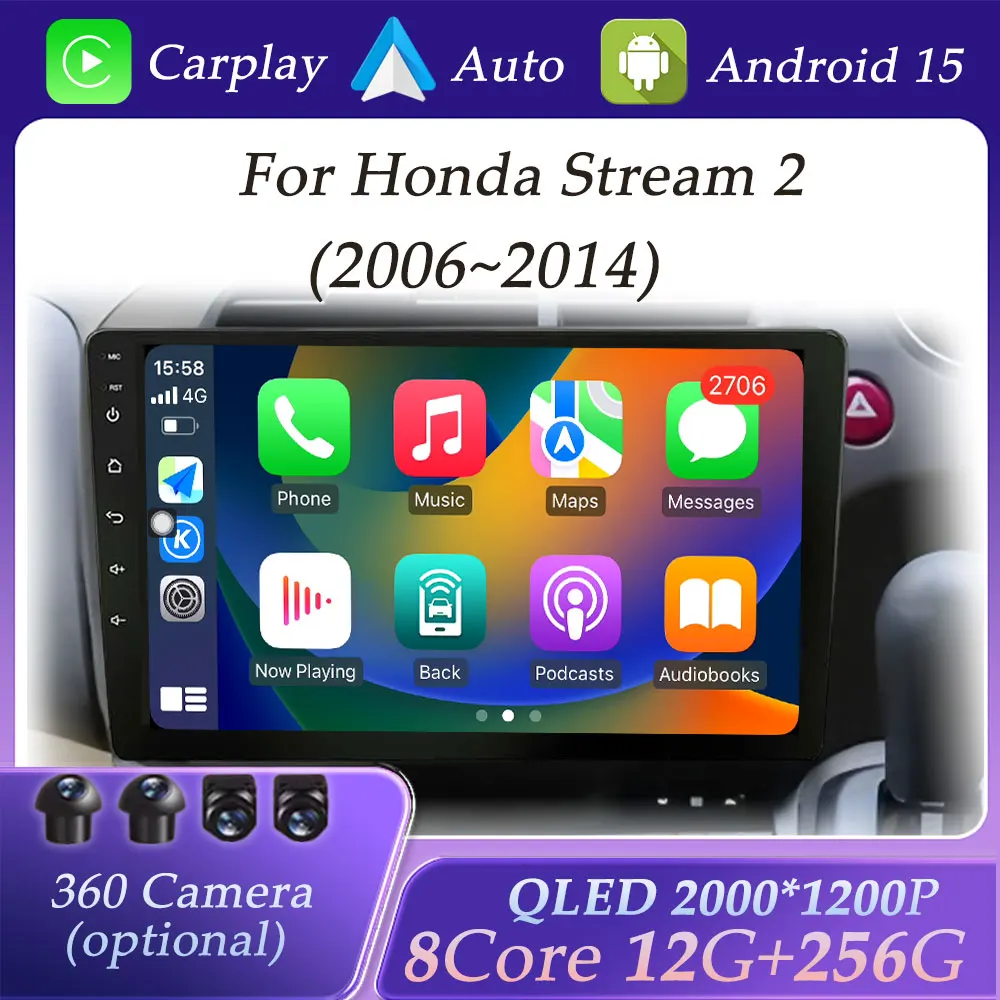 

Wireless Carplay for Honda Stream 2 2006-2014 Car Radio Video Audio Multimedia Player WIFI GPS Navigation DSP Stereo QLED Screen
