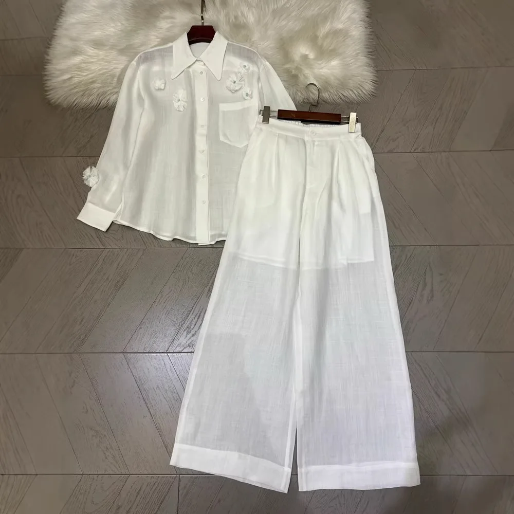 Spring Summer Women Shirt And Pants Set Casual Two Piece Outfit