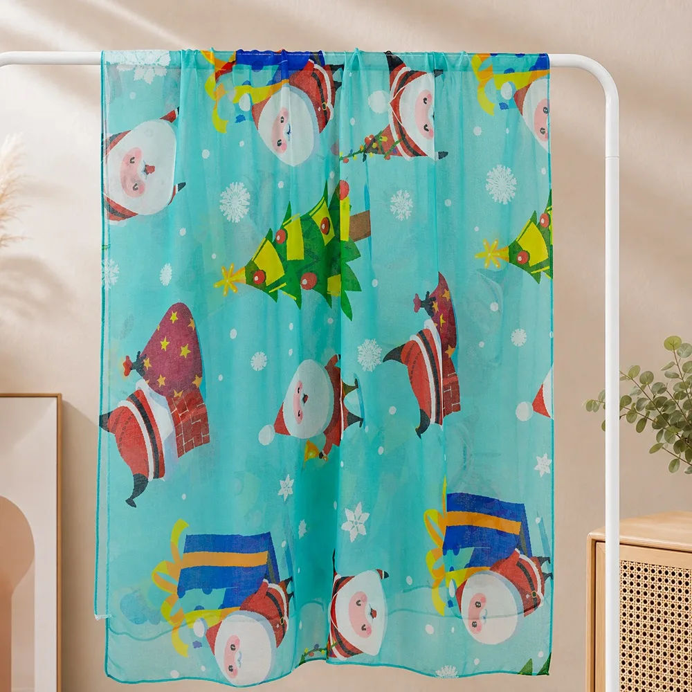 Decorative Lightweight Christmas Scarf Voile Fabric Soft Snowman Scarf Vivid Pattern Snowman Print Voile Shawl Holiday
