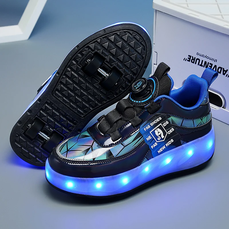 Alpheligance New Style Kids Roller Skating Shoes Boys And Girls Out Running USB Charging Led Shoes design Shoes