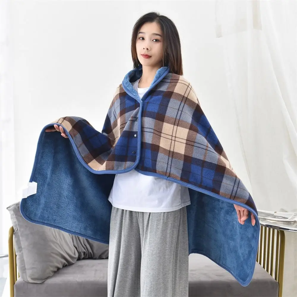 

Multi-function Plaid Wearable Blanket Thicken Fleece-lined Home Shawl Blanket with Button Warm Thermal Blanket Winter