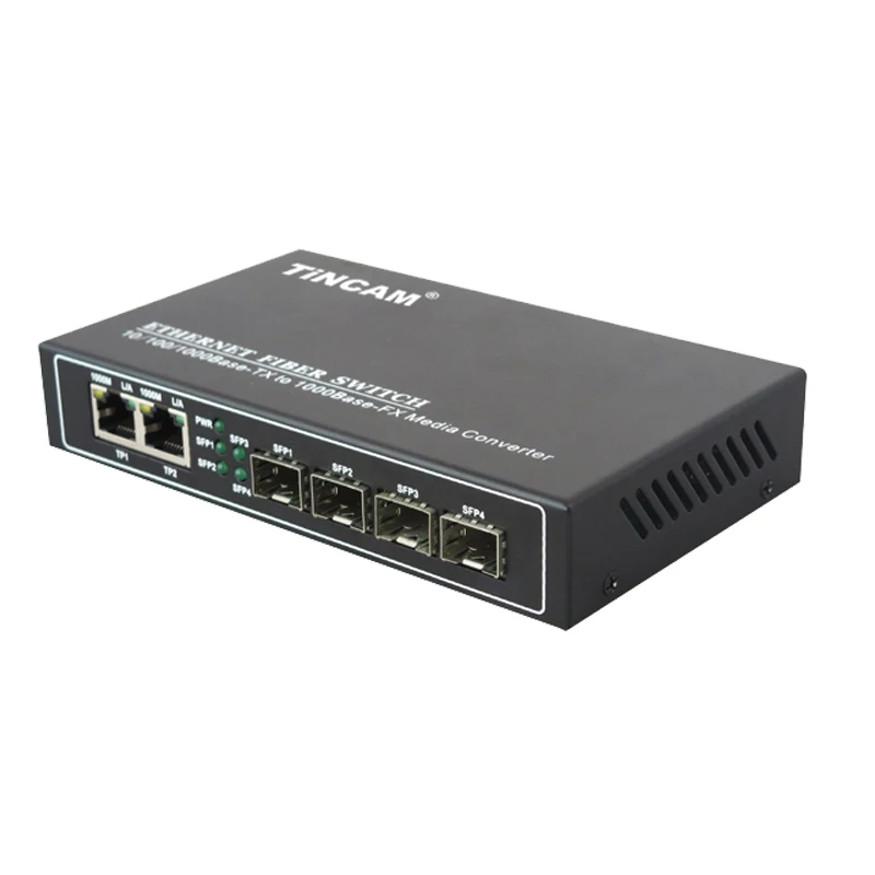 Гигабитный 2 порта Ethernet TiNCAM 4*1,25g, модуль SFP, оптоволоконное оборудование, медиаконвертер Optilink, неуправляемый переключатель агрегации