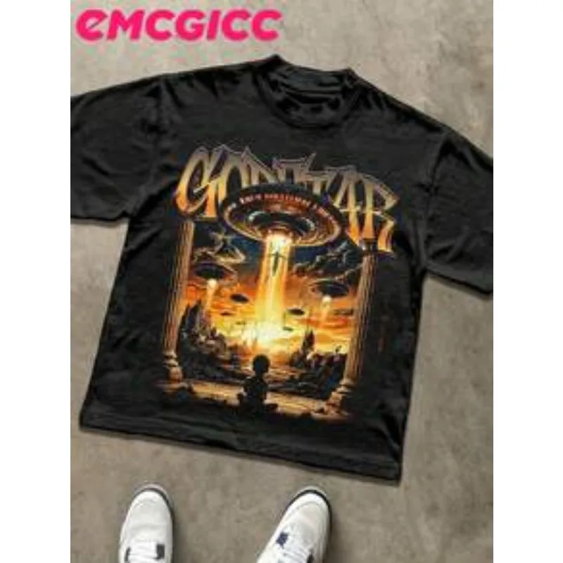 Y2k Art Punk Graphic Short Sleeve Cotton T-Shirts,Hip-Hop Street Style Art Punk Funny Vintage Shirts,Regular Fit,Digital Print