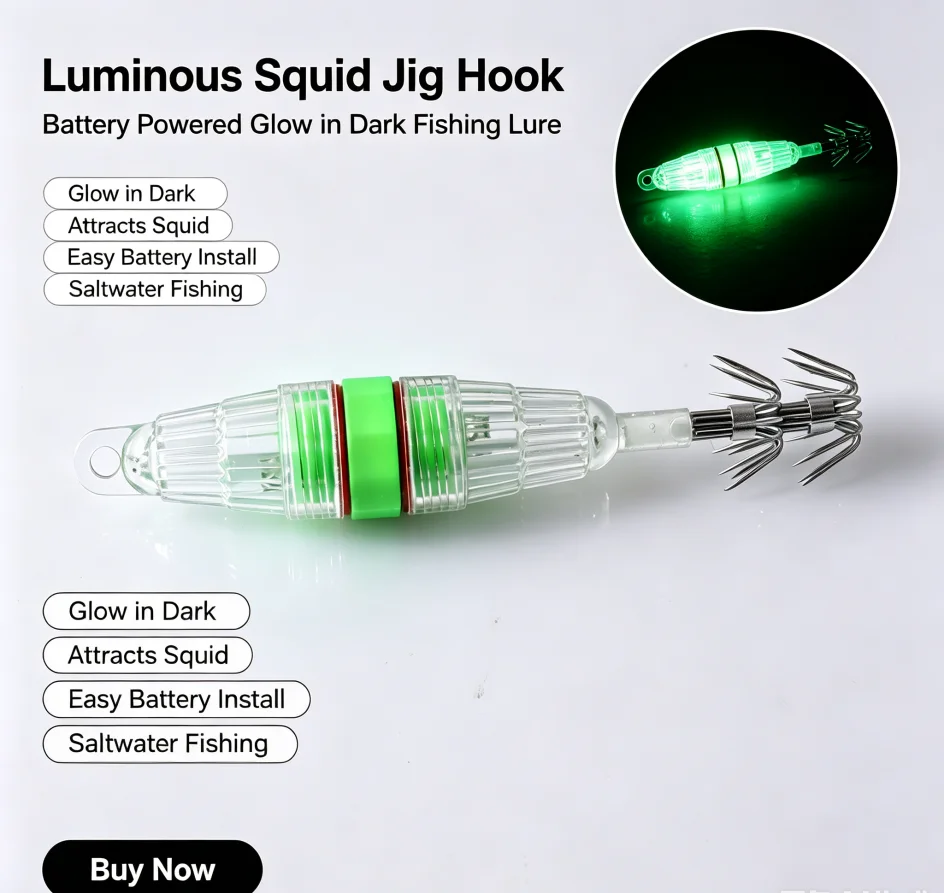 1 Stück LED-Tintenfisch-Jighaken, Doppelschichtige Unterwasser-Leuchtlampe mit Blinklicht für Meeresfischerei