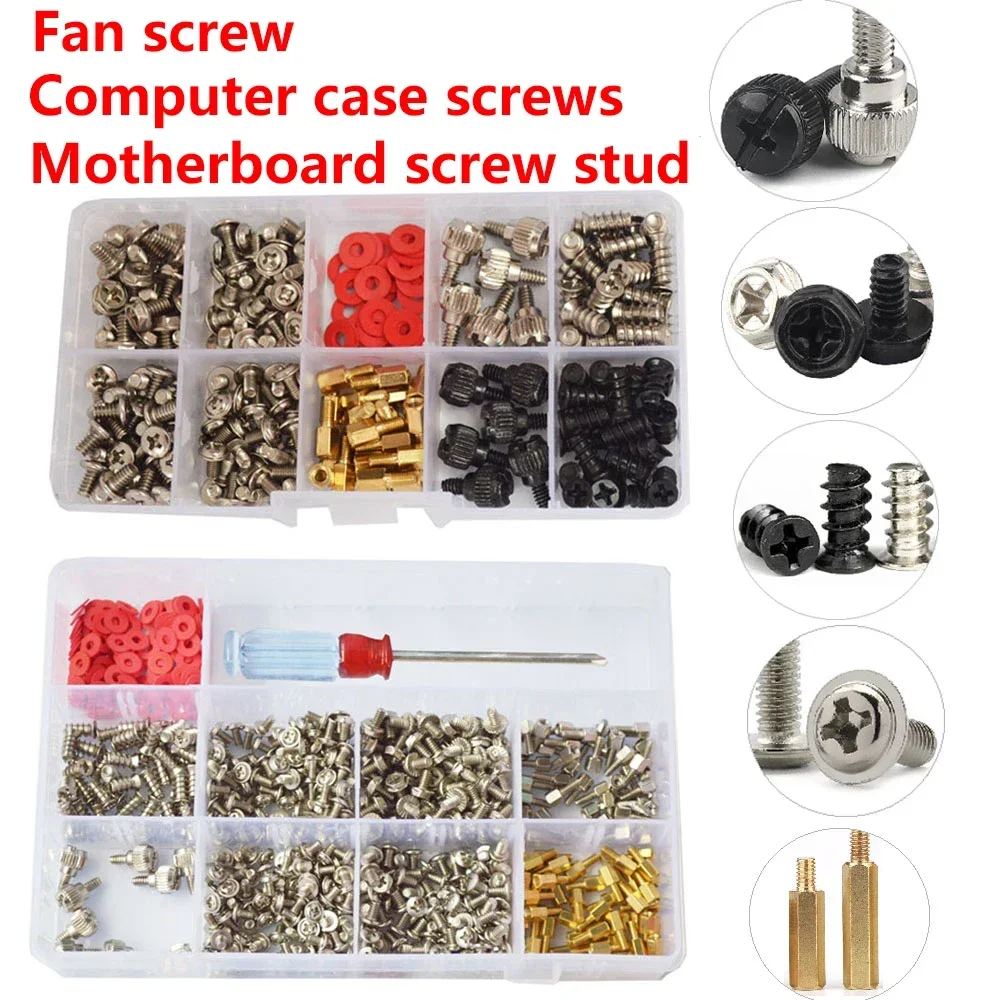 PC Case Fan Screws PCB Support Standoffs Kit DIY Motherboard Pillars Spacer Mount Hard Drive Red Washers Computer Screw Kit