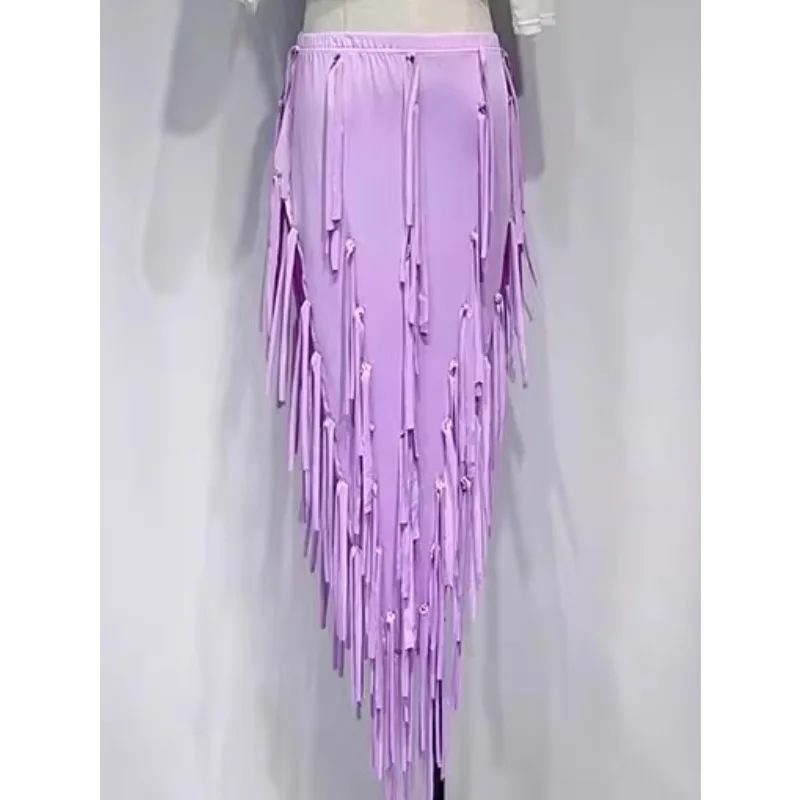 Customized Belly Dance Costumes Split Handmade Tassel Skirt for Individual Group Practice Bellydancing Cheap Clothes