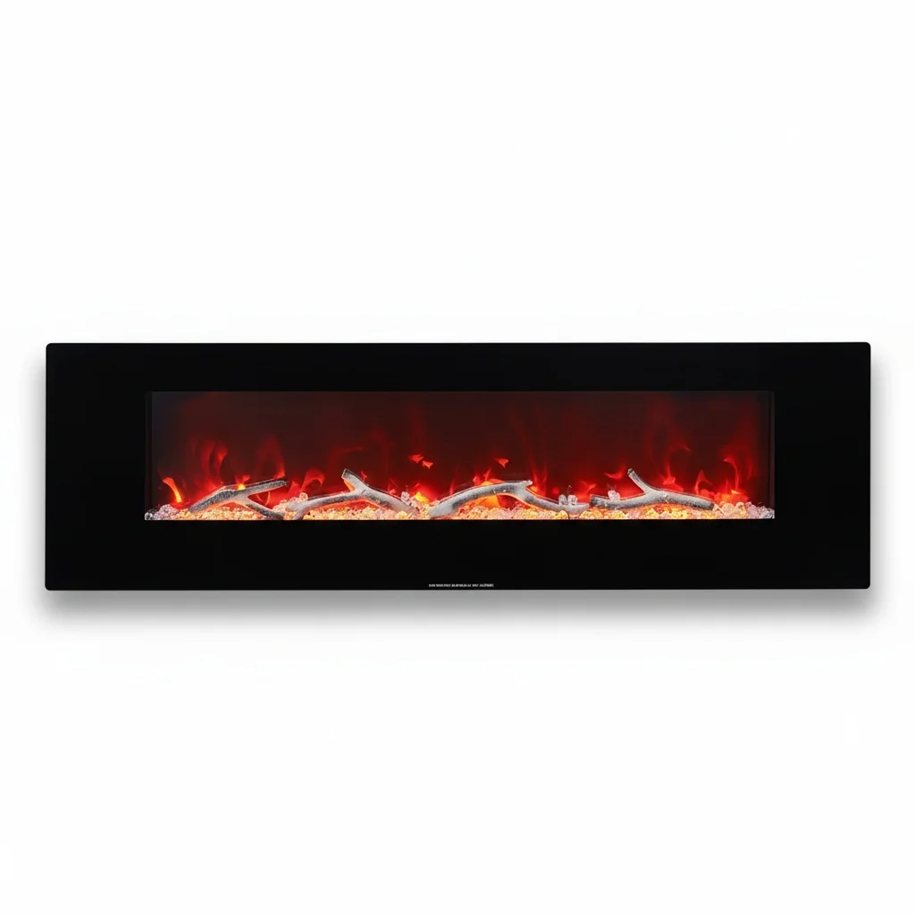 

Wall Mounted Electric Fireplace, 36" 42" 50" 60" 72" Tempered Glass LED Decor Flame Fireplace, Remote Control Bluetooth Heater