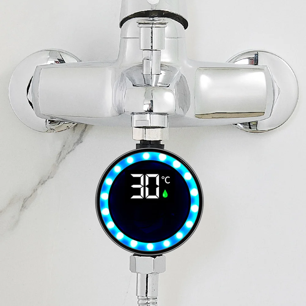 ميزان حرارة مياه LED للاستحمام مع عرض درجة الحرارة، 0-99 ° C Range ستانلس ستيل ABS PC، خيط مانع للتسرب 1/2 بوصة