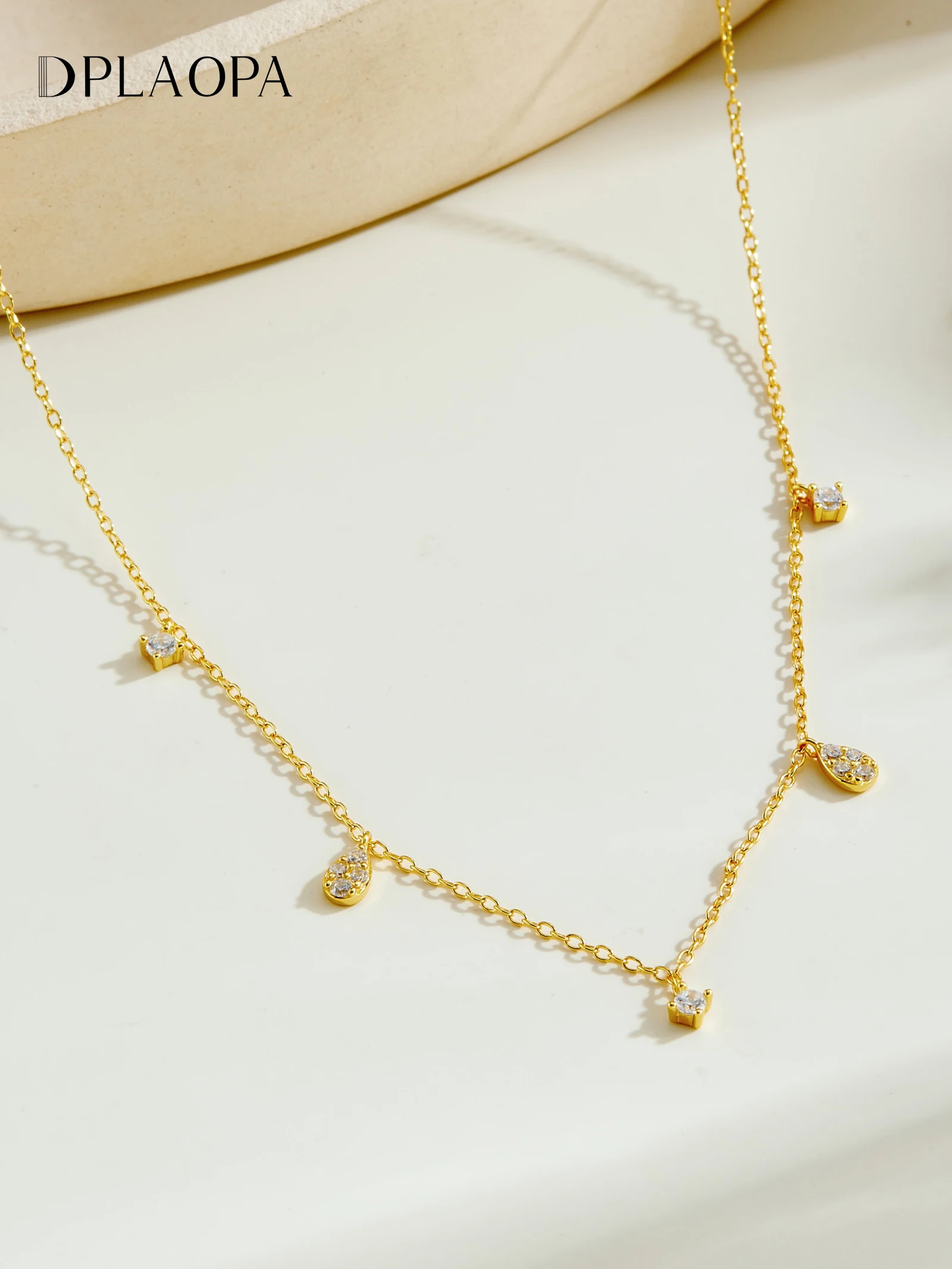 

Женское ожерелье DPLAOPA из стерлингового серебра 925 пробы с цирконием, круглой и грушевидной подвеской, роскошное элегантное модное ювелирное украшение, подарок