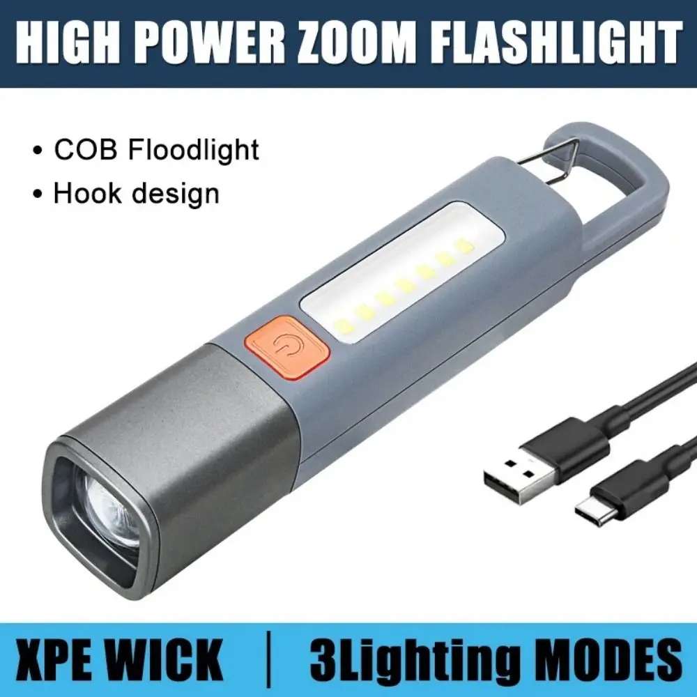 

USB Rechargeable LED Torch Light Waterproof Zoomable LED COB Flashlight Long-range Multifunctional XPE Bright Flashlight Camping