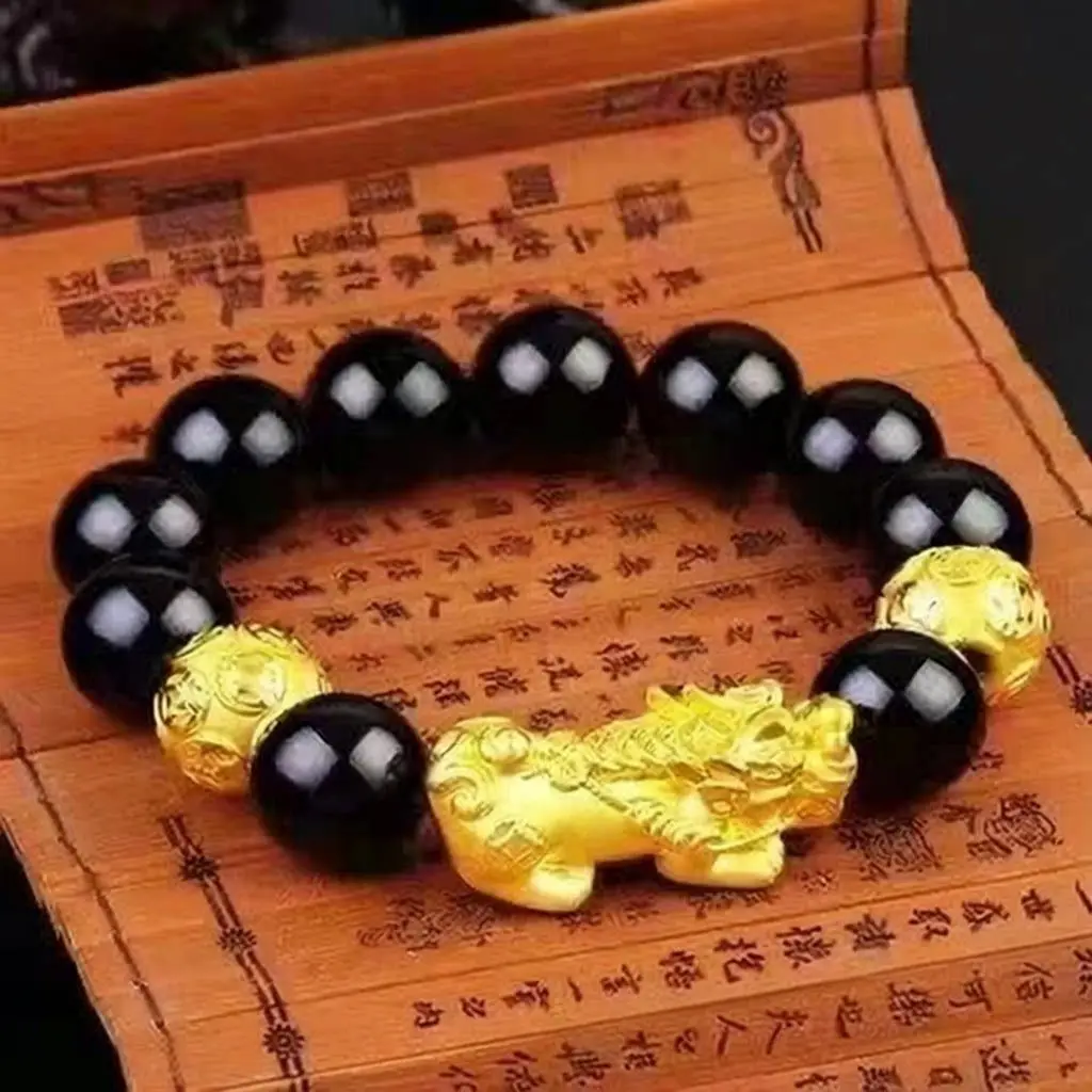 Feng Shui Pixiu Schwarzer Obsidian Perlenarmband Reichtum Glücksbringer Schmuck