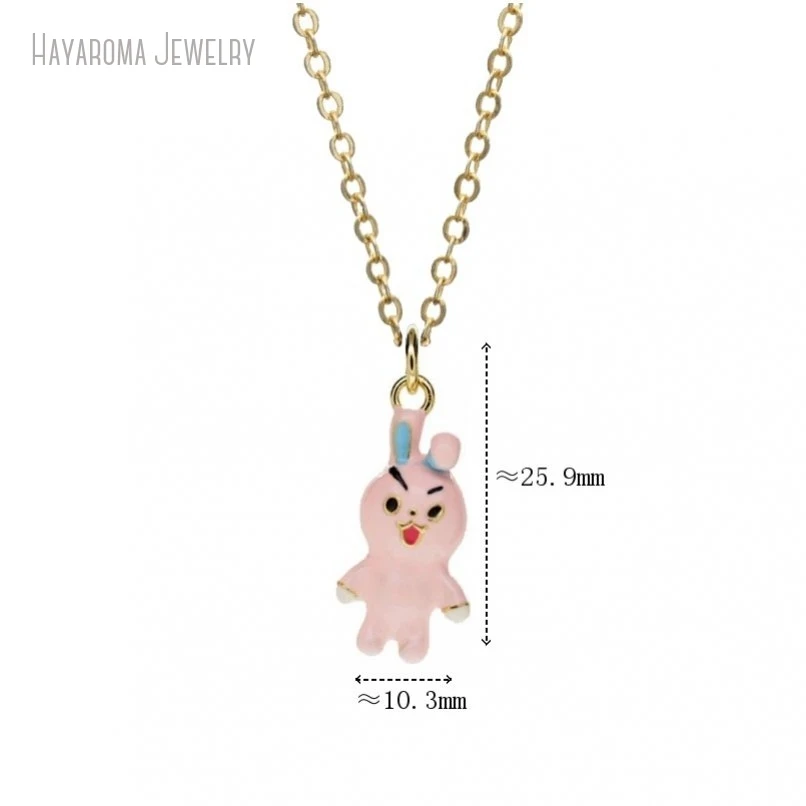 2Pcs Jewelry Animal Rabbit Wholesale Copper Metal Enamel Gold Color Chain Necklace NM51663