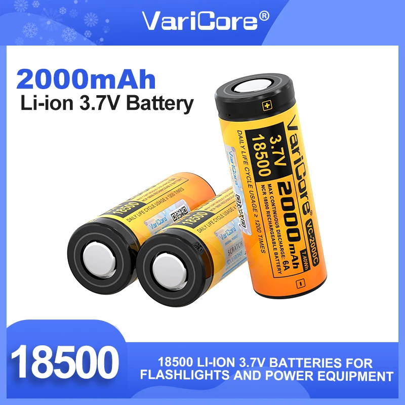 VariCore VC-2000C 18500 2000mAh 3.7V 充電式バッテリー Recarregavel リチウムイオン電池 LED 懐中電灯ヘッドランプ用 18*50MM