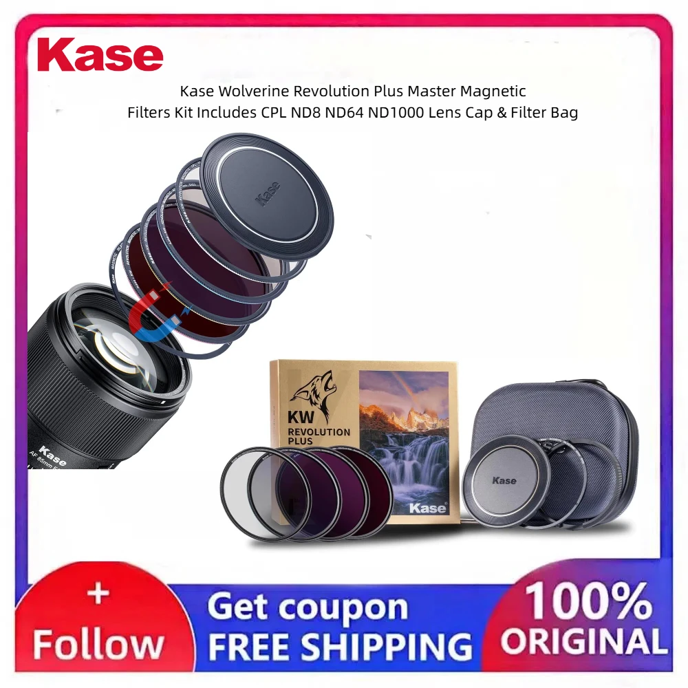 Kase 49-112mm Wolverine Revolution Plus Master Magnetic Filters Kit Includes CPL ND8 ND64 ND1000 Lens Cap & Filter Bag