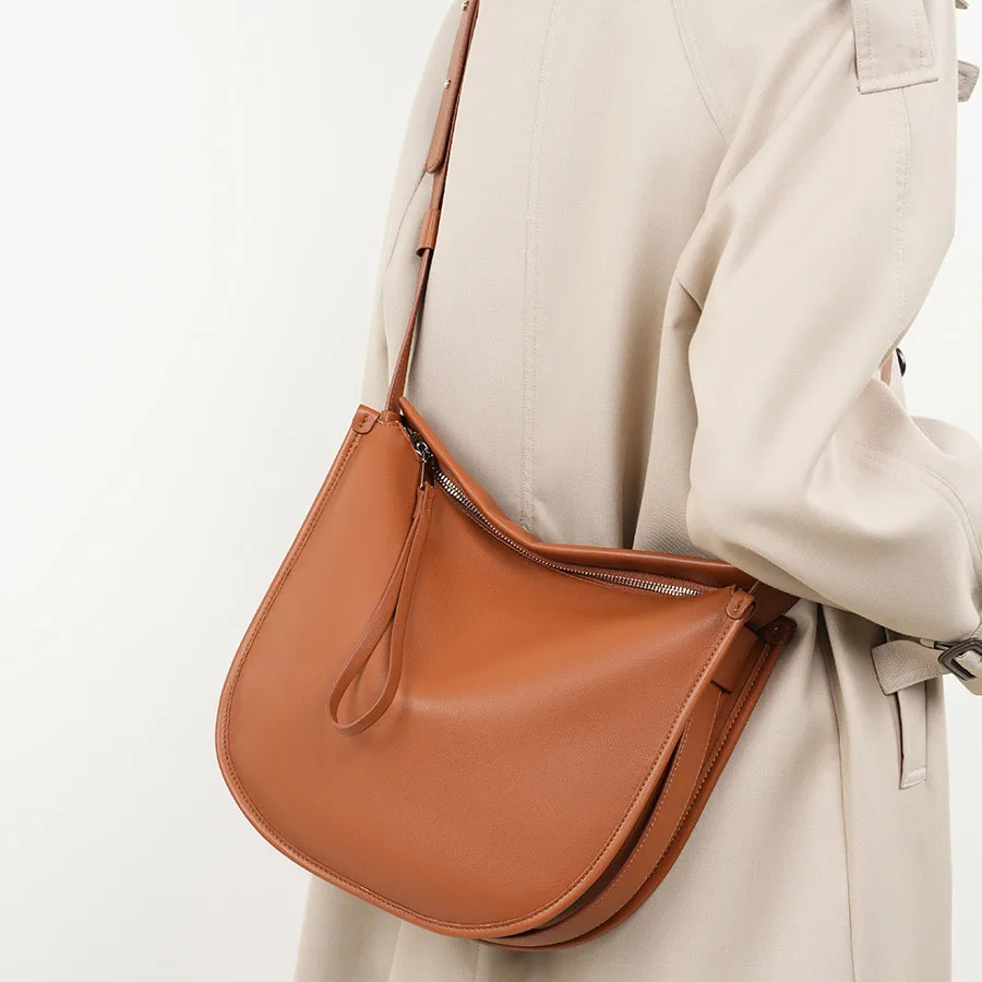

Shoulder Crossbody Bag Solid Color Women's Bag Lazy Style Big Bag cowhide leather bag luxury handbags Casual Large Capacity