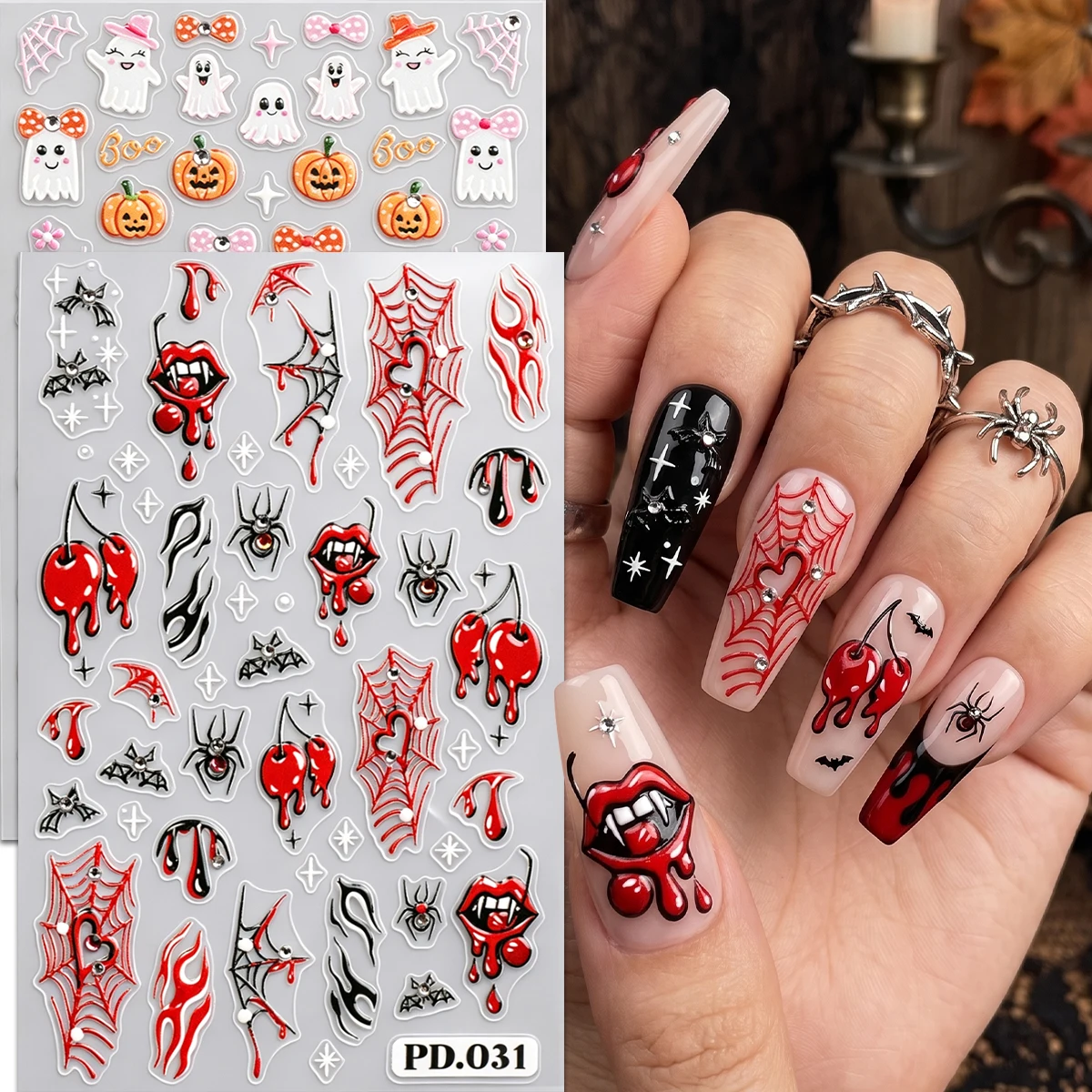 Nail Art Vampire - Pegatinas 3D para Uñas de Halloween,