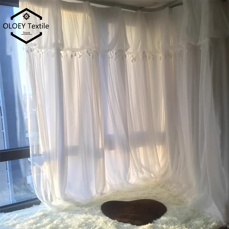Luxury Korean Princess Lace Sheer Curtains for Living Room Bedroom Window Translucent Nontransparent Drapes Custom Tulle