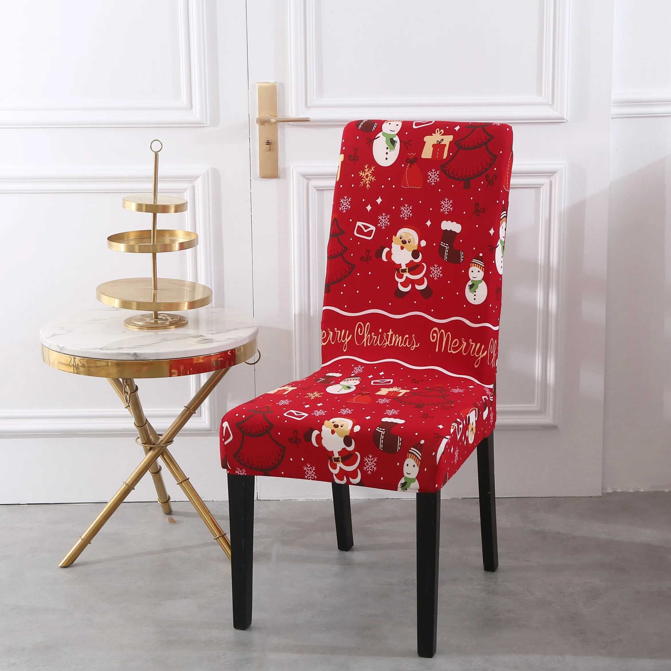 Vivid Christmas Pattern Christmas Removable Slipcovers for Dining Chair Red Spandex Kitchen Chair Slipcovers Set