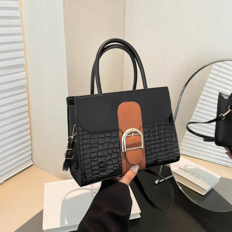 Fashion versatile crocodile pattern bag women's horseshoe buckle retro handbag small square bag