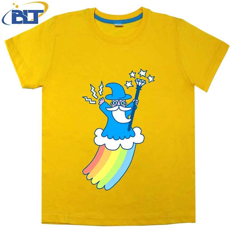 

Rainbow Wizard printed kids T-shirt, summer cotton short-sleeved casual top, suitable for both boys and girls