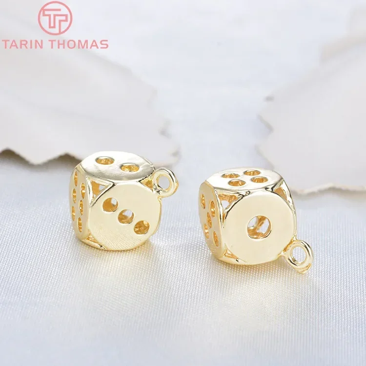 (1285)10PCS 11.5x15MM 24K Gold Color Plated Brass Dice Charms Pendants High Quality Diy Jewelry Accessories