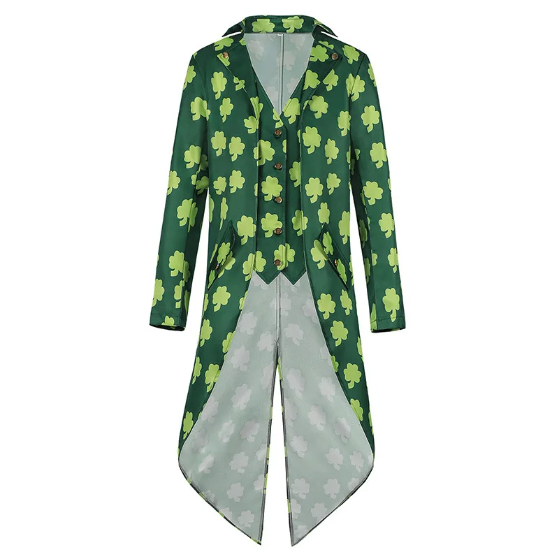 Amazon Europe and America Halloween Men's Irish Clover Tailcoat Carnival Costume Stage Performance Costume Men