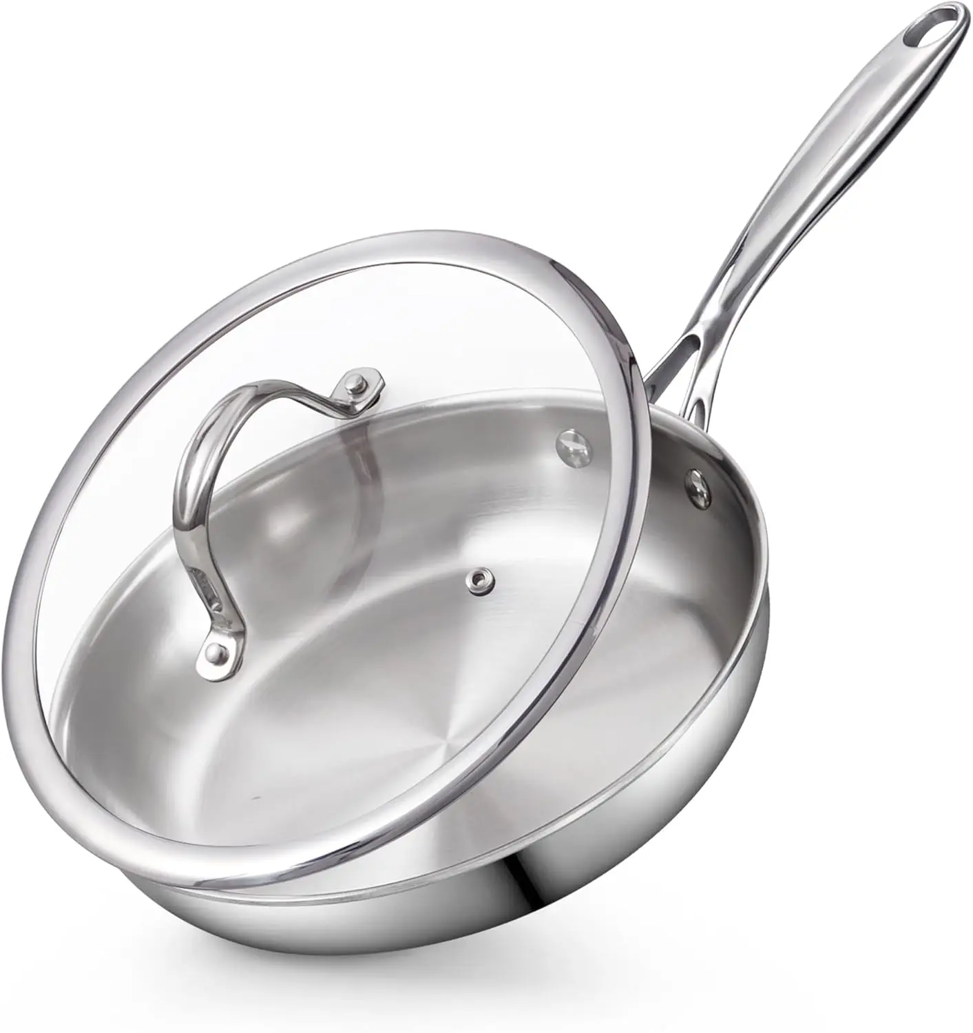 

8-Inch Stainless Steel Frying Pan with Lid, Multi-Ply Clad Wok for Even Heating, All Stovetop Compatible