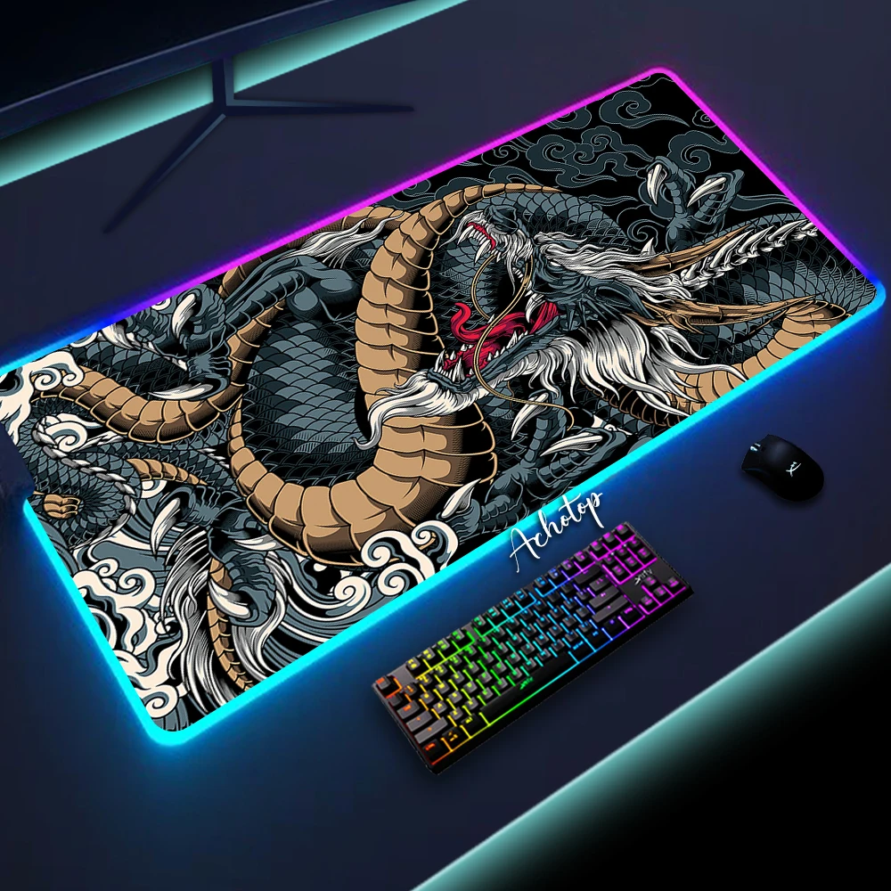 Large Game RGB Mouse Pad Chinese Dragon Gaming Accessories HD Print Computer Keyboard LED Mousepad XXL PC Gamer Laptop Desk Mat