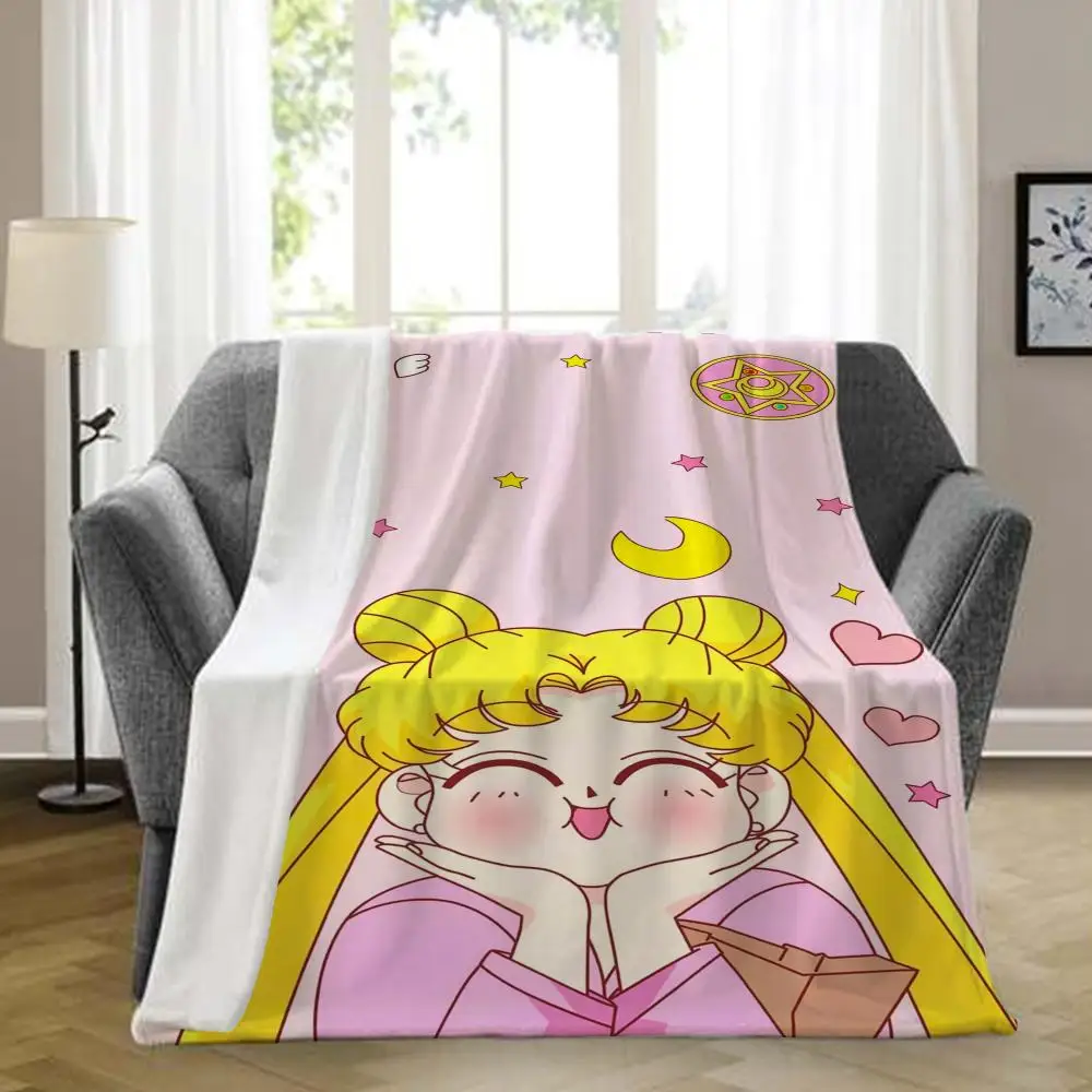 S-Sailor M-Moon Throw Blanket Aesthetic Portable Home Travel Camping Sofa Picnic Thick Warm Flannel Blanket
