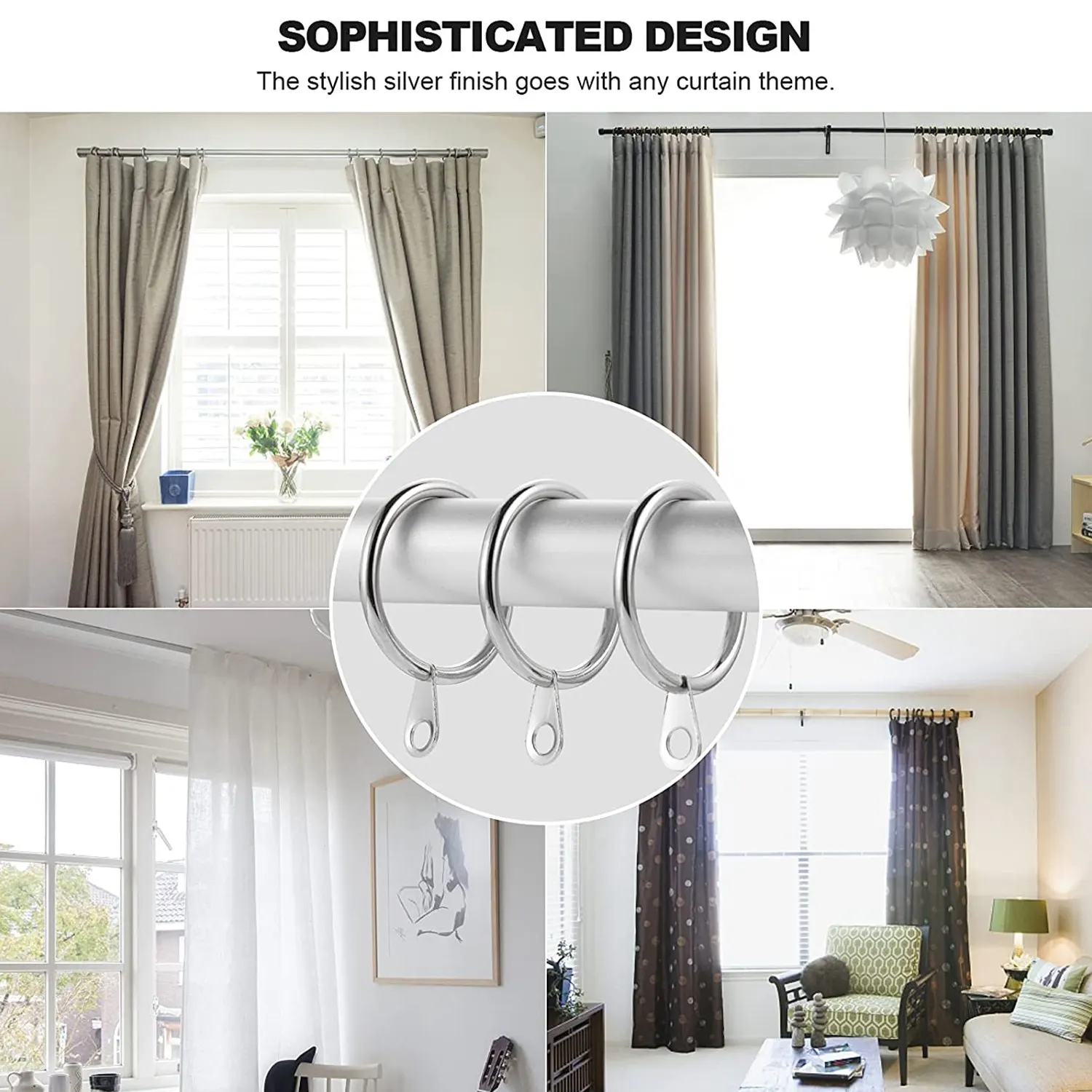 シルバーメタルカーテンリング、カーテンポール、ロッド、ドレープ用内径30mm、新品、24パック