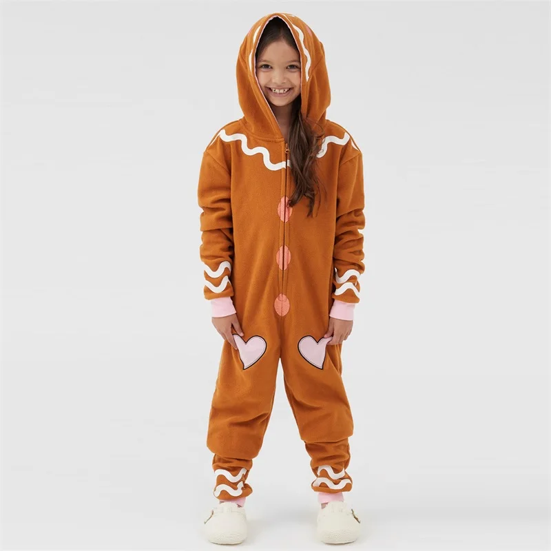 Kids Gingerbread Man Costume Long Sleeve Jumpsuits Role-Play Costume Stage Show Cosplay Party Outfits