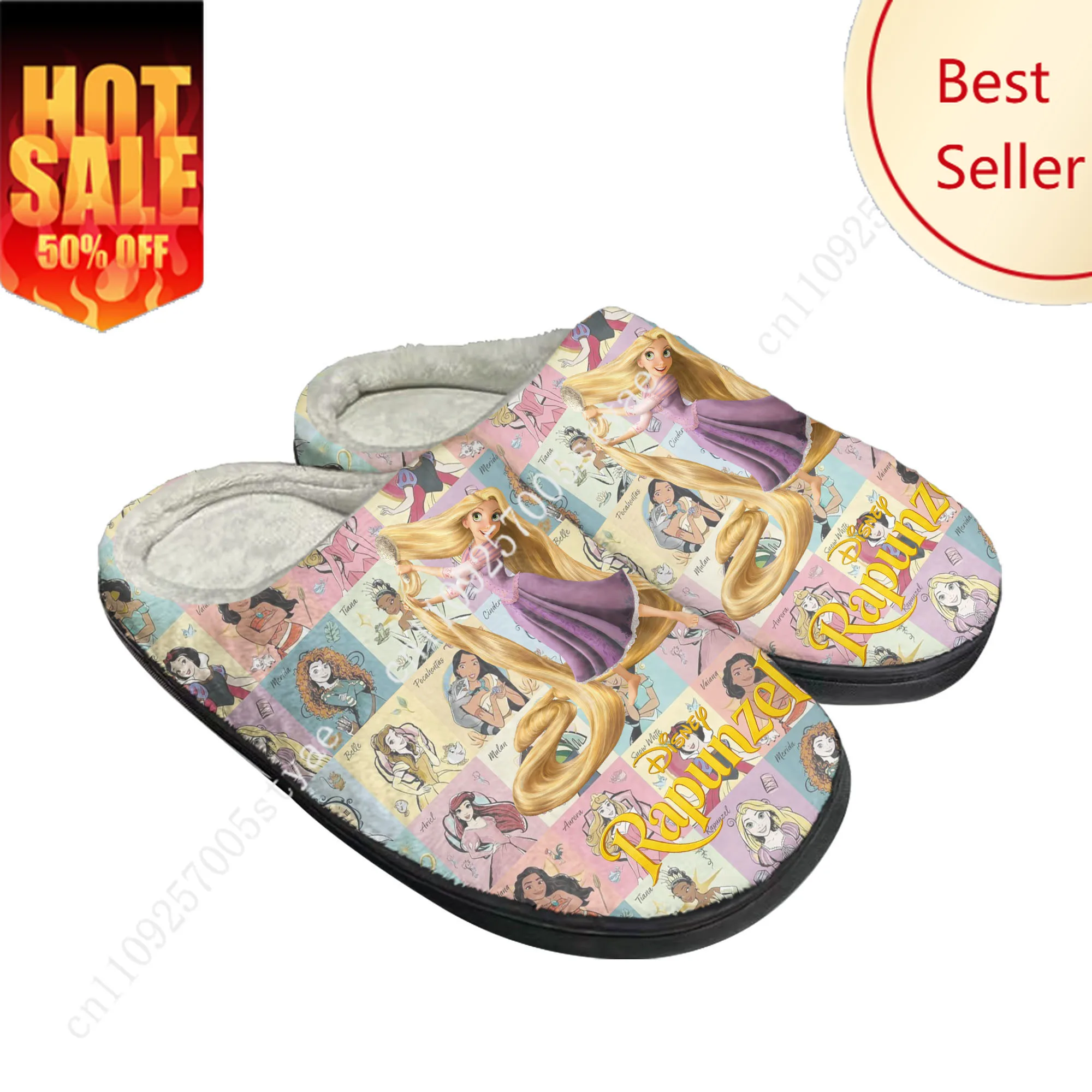 

Rapunzel Cotton Slippers Disney Princess Cartoon Decorate Plush Indoor Shoes Design Your Photo Party Holiday Gifts Custom Shoe