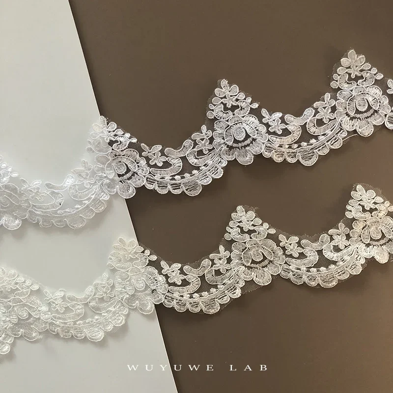 Delicate 2Yards White/Ivory Cording Flower Venise Venice Mesh Lace Trim Applique Sewing Craft for Wedding Dress Decoration 7CM