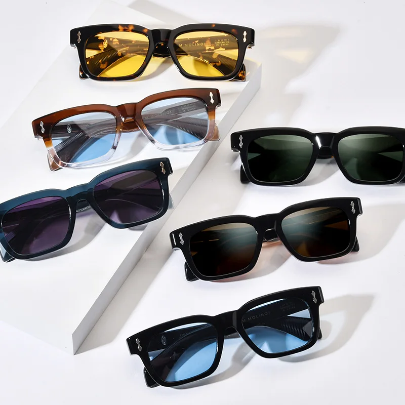 

High quality retro square polarized UV400 sunglasses fashion literary thickened plate driving glasses party color tinted glasses