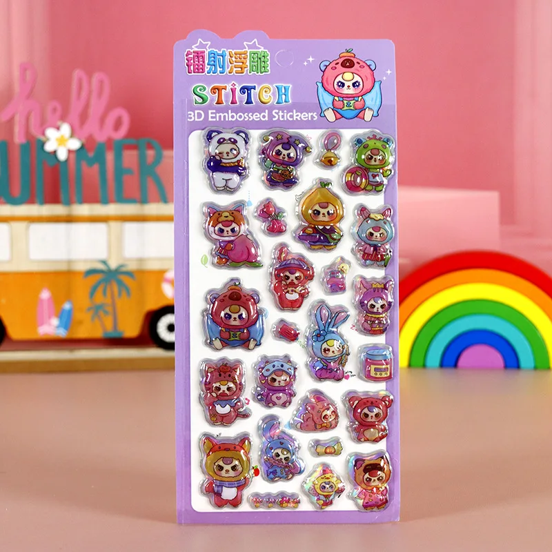 Stitch 3D Stereo Crystal Sticker Handbook Material Decorative Accessories 3D Laser Relief Sticker Phone Case Stationery Decor