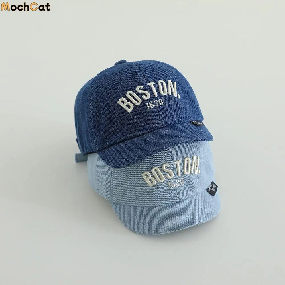 

Fashion Blue Denim Cap Short Brim Dome Letter Baseball Cap 1-3Y Hip Hop Baby Visor Hat Outdoor