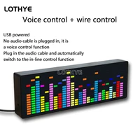 LOTHYE RGB ritmo LED estéreo música espectro pastilla reloj electrónico Control de voz indicador de nivel VU medidor lámpara de ambiente de coche